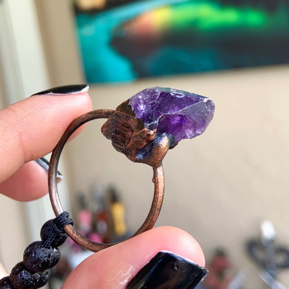 Genuine amethyst crystal stone bead lava necklace - Picture 9 of 16